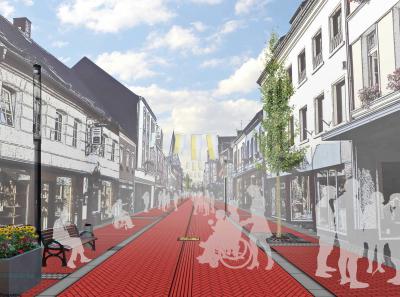 So könnten die Kevelaerer Hauptstraße einmal aussehen, wenn das neue Pflaster mit dem roten Grundton verlegt worden ist. Foto: Stadt Kevelaer