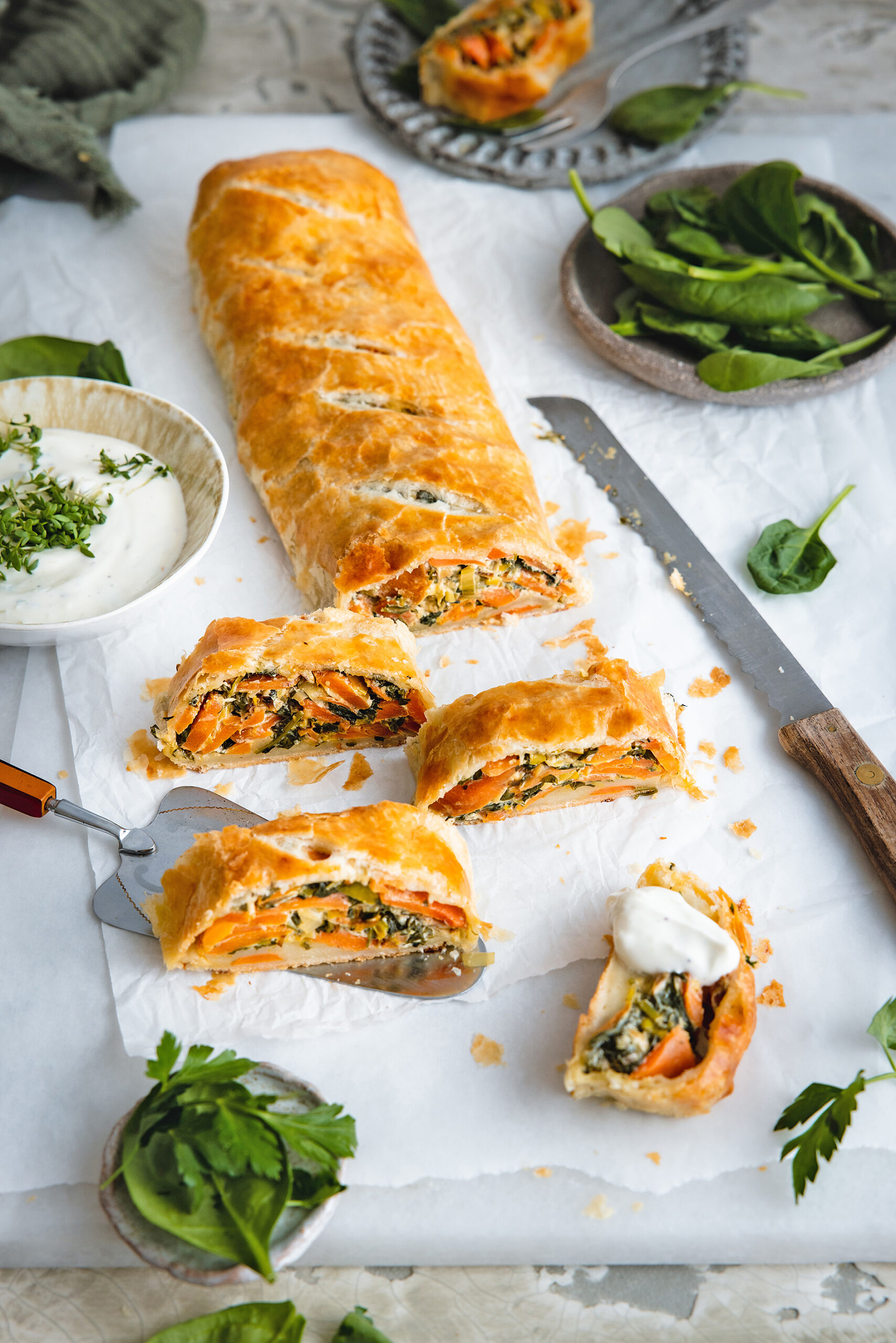 Lauchstrudel mit Karotten & Spinat