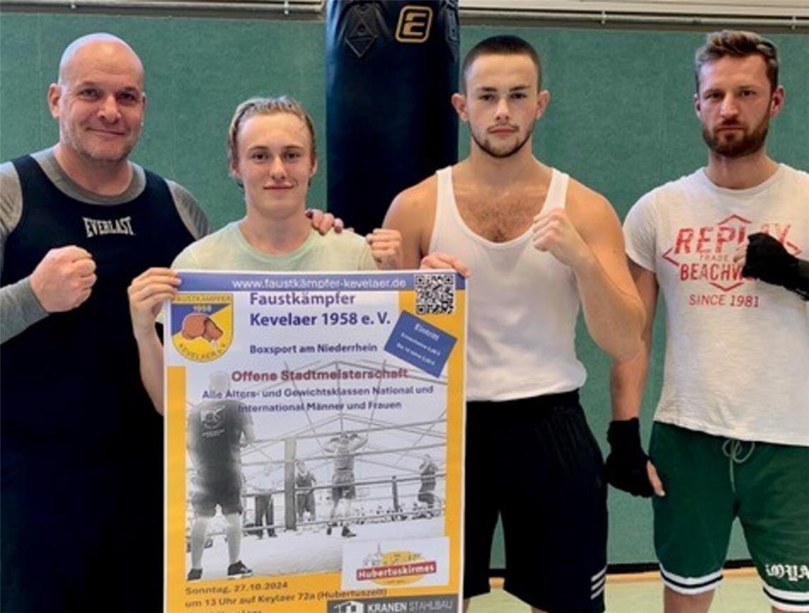  Auf die Stadtmeisterschaft freuen sich, von links: Frank Servas (Trainer), Oleksandr Babiichuk, Jonas Spet und Adrian Heiser (Trainer). Foto: privat