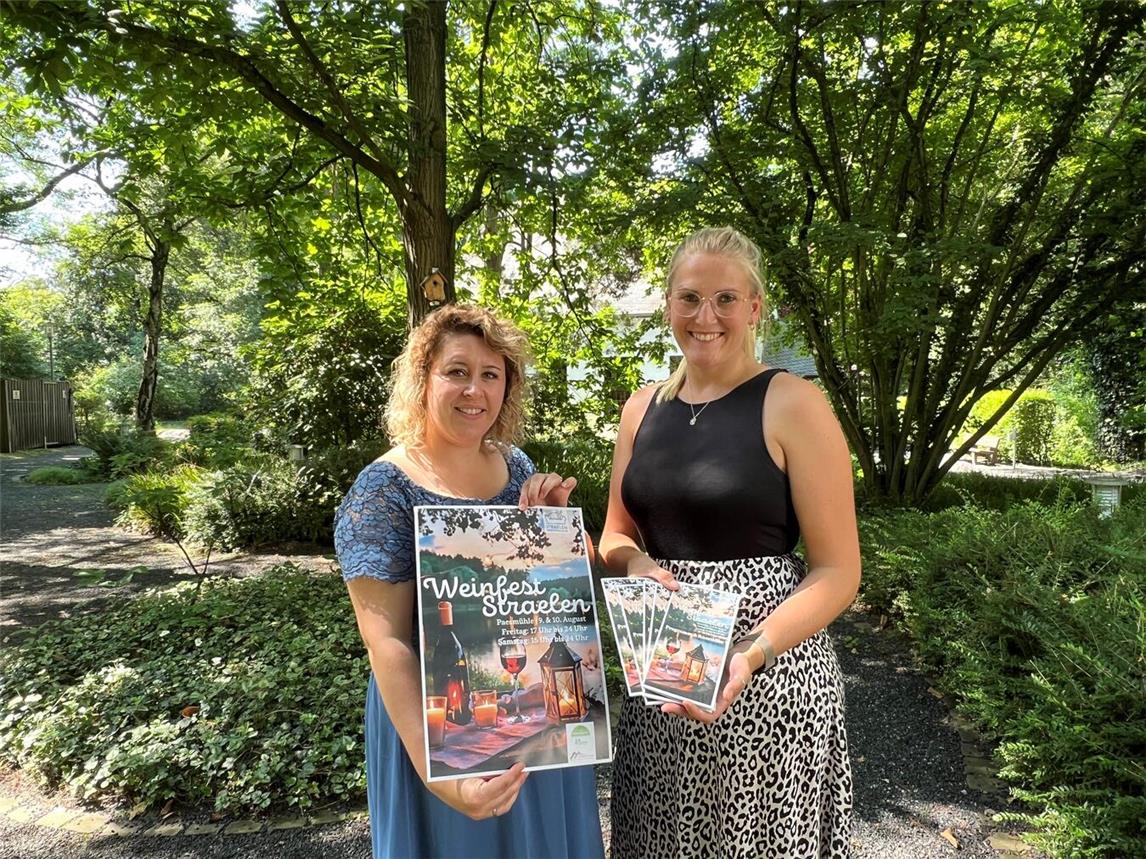 Annika Cleve (l.) und Christina Beckers freuen sich auf die Premiere des Straelener Weinfestes am kommenden Wochenende in Paesmühle.NN-Foto: Andrea Kempkens