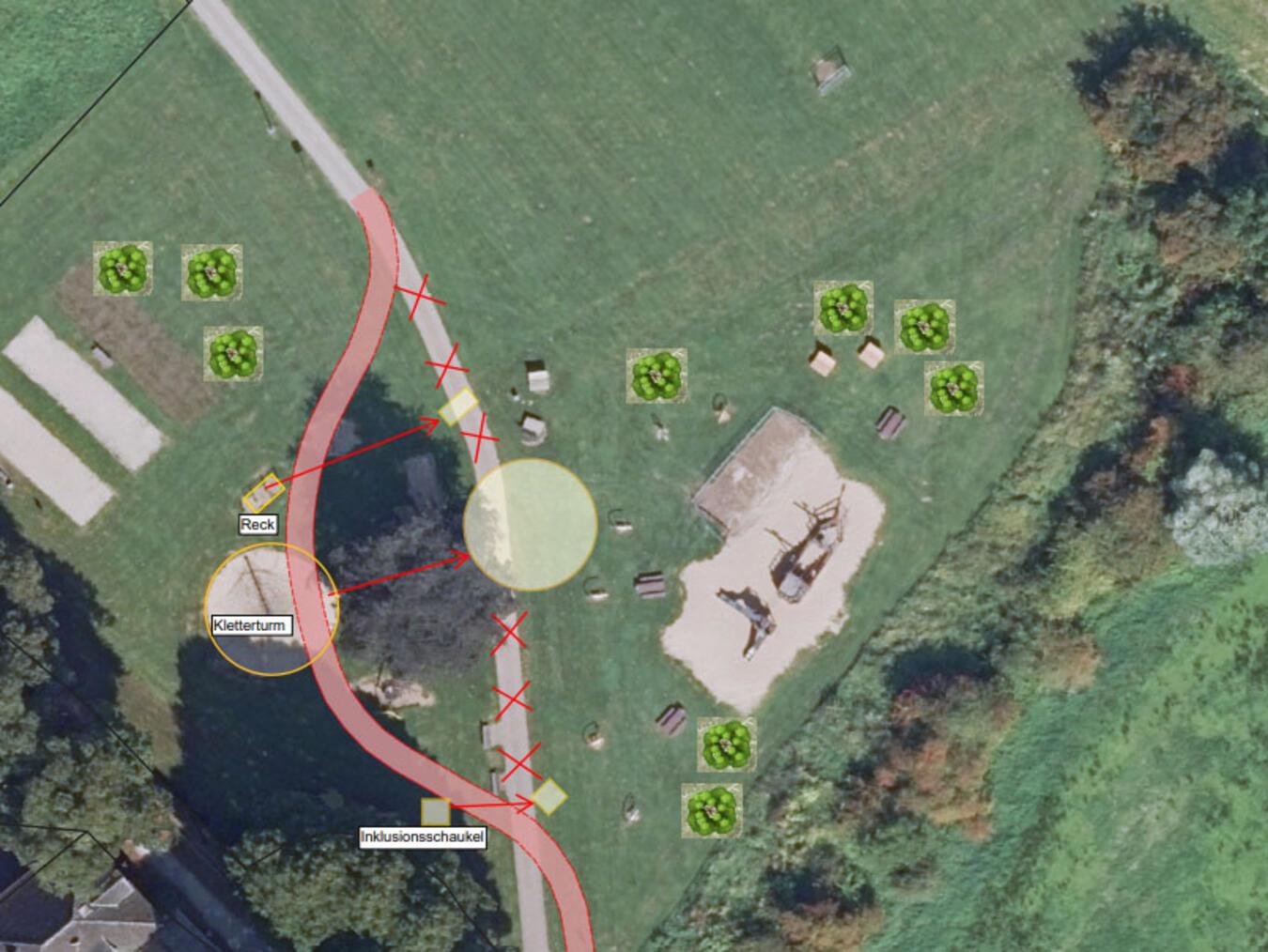 Ansicht des neuen Verlaufs des Rad- und Fußwegs im Bereich des Rheinspielplatzes in Rees. Grafik: Stadt Rees