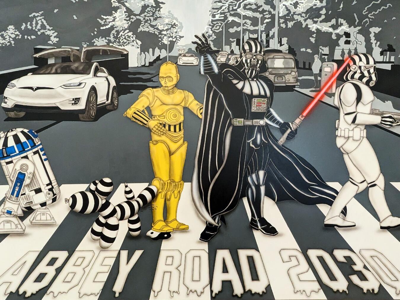„Stars in Stripes“ im PAN in Emmerich Auch das berühmte Beatles-Cover zum Album „Abbey Road“ hat von Ralf Leidinger einen neuen „Anstrich“ bekommen. NN-Foto: JK