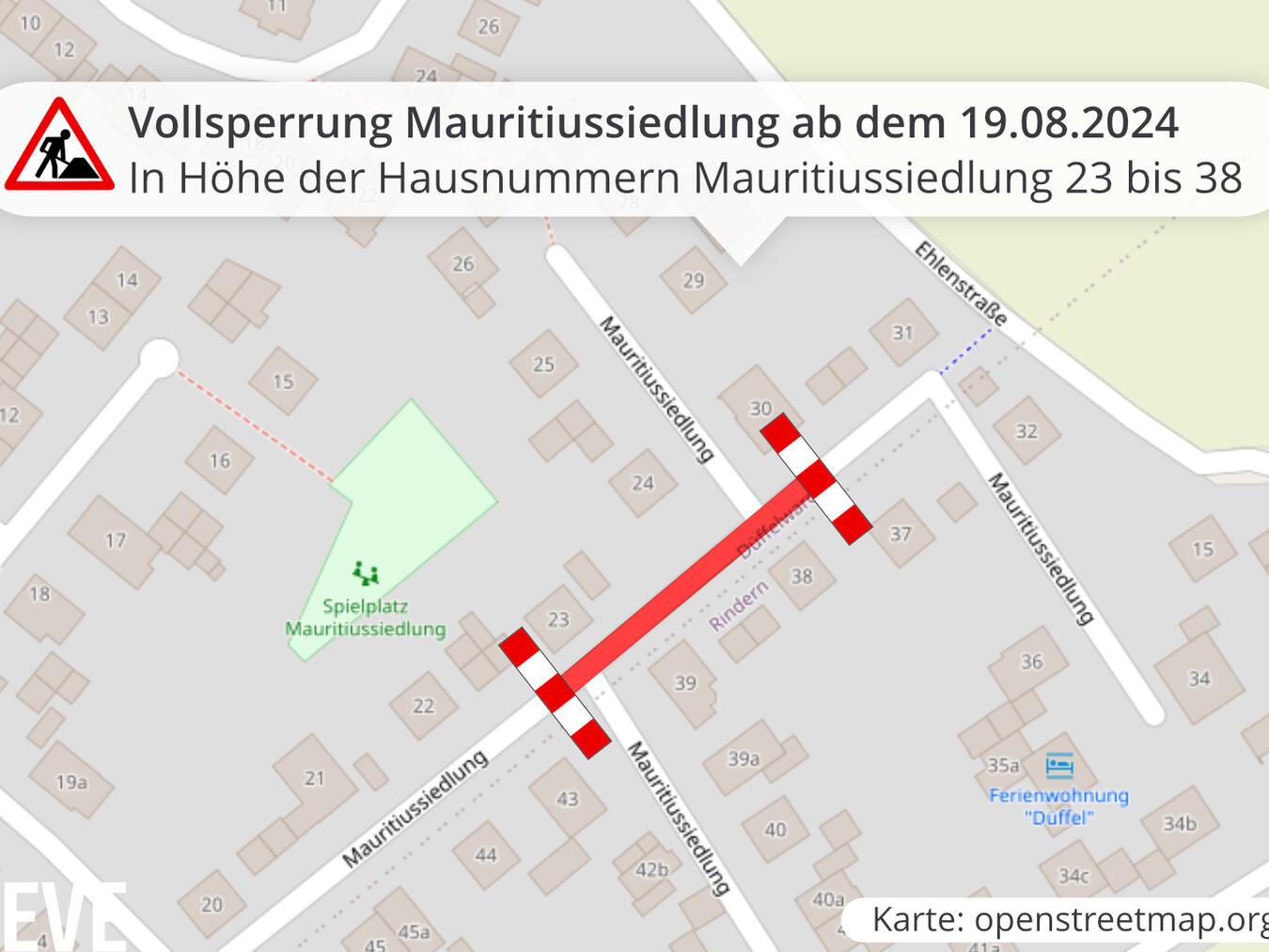 Aufgrund der geringen Fahrbahnbreite ist für die Zeit der Bauarbeiten eine Vollsperrung der Straße erforderlich. Foto: Stadt Kleve/openstreetmap.org