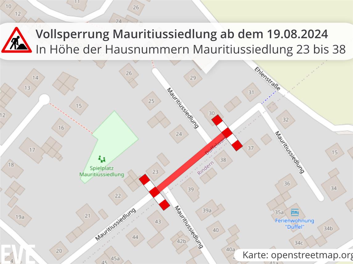Aufgrund der geringen Fahrbahnbreite ist für die Zeit der Bauarbeiten eine Vollsperrung der Straße erforderlich. Foto: Stadt Kleve/openstreetmap.org