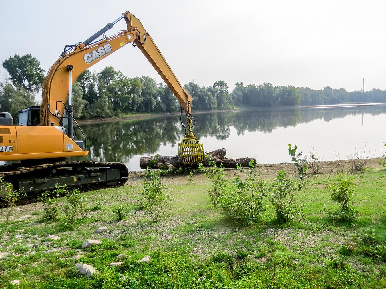 Ausbringen von Totholz in der Emmericher Ward mit schwerem Gerät. Foto: Nabu