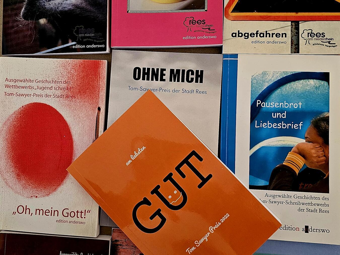 Ausgewählte Geschichten des Tom-Sawyer-Preises sind stets in Begleitbüchern zum Wettbewerb erschienen.NN-Foto: Heiner Frost