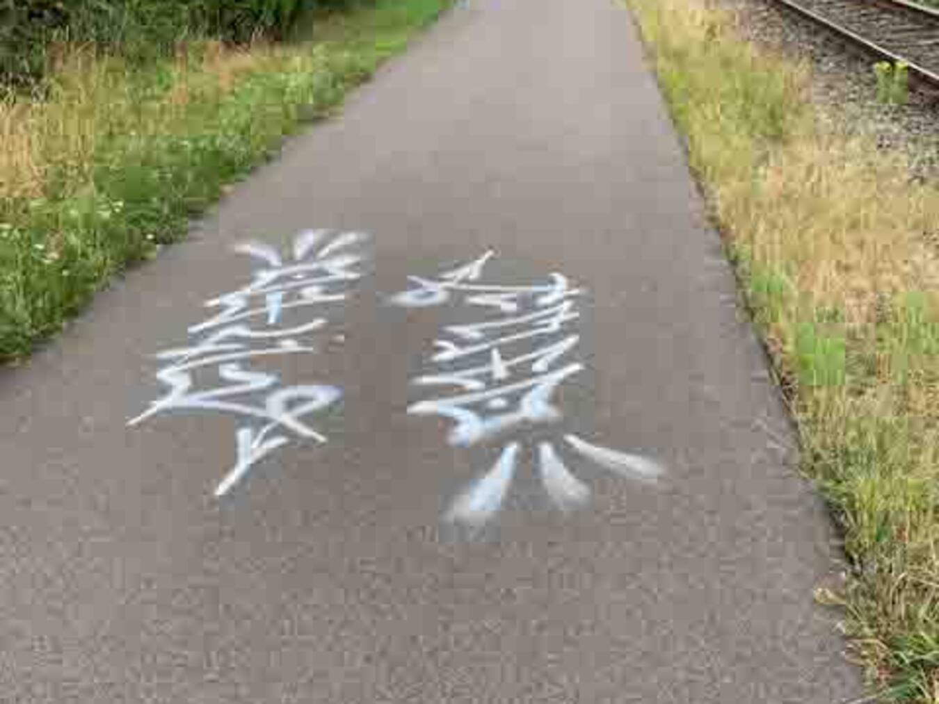 Besprühte Fahrbahn. Foto: Gemeinde Kranenburg