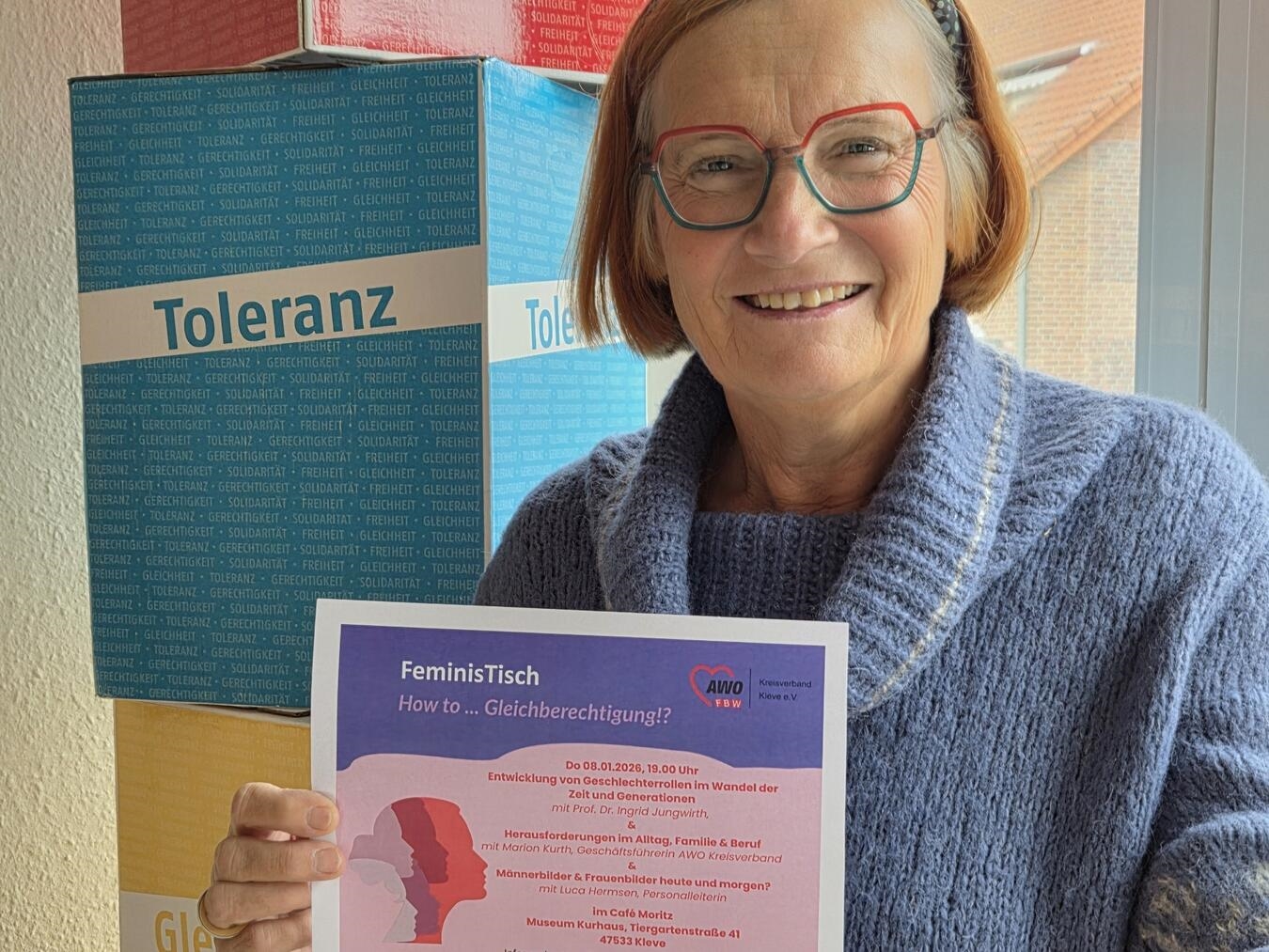 Bettina Trenckmann ist ehrenamtliche Vorsitzende des Awo Kreisverbandes und wirbt für den nächsten „FeminisTisch“. Foto: Awo