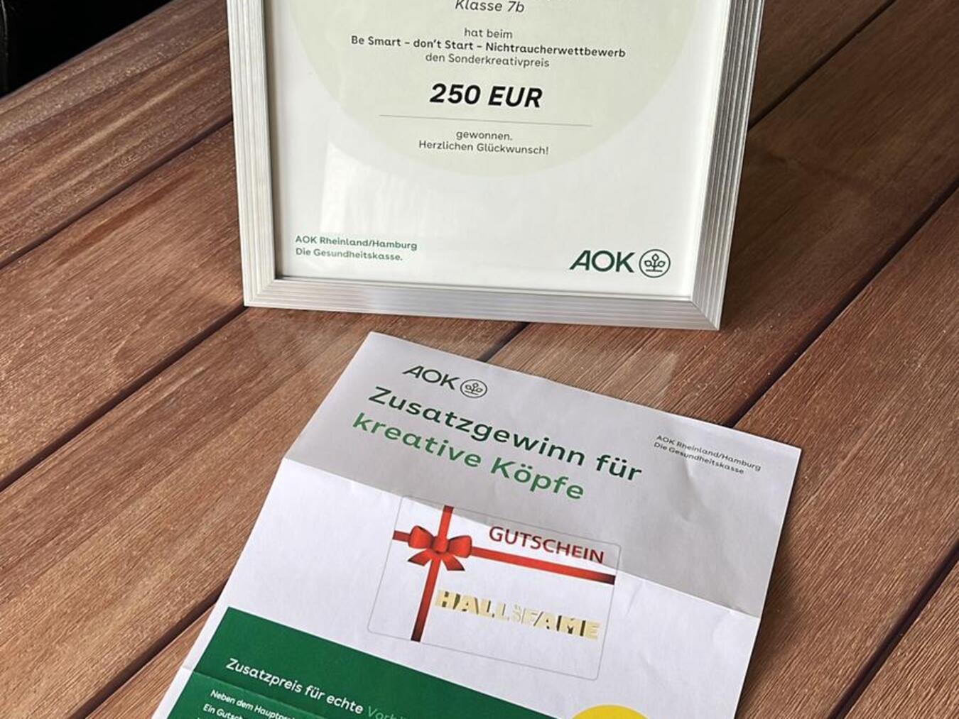 Rauchfrei geblieben und 250 Euro für die Klassenkasse 