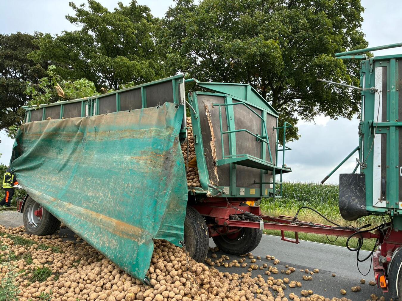 Traktor verliert Ladung, Baum stürzt auf Straße Traktor verliert Ladung, Baum stürzt auf Straße