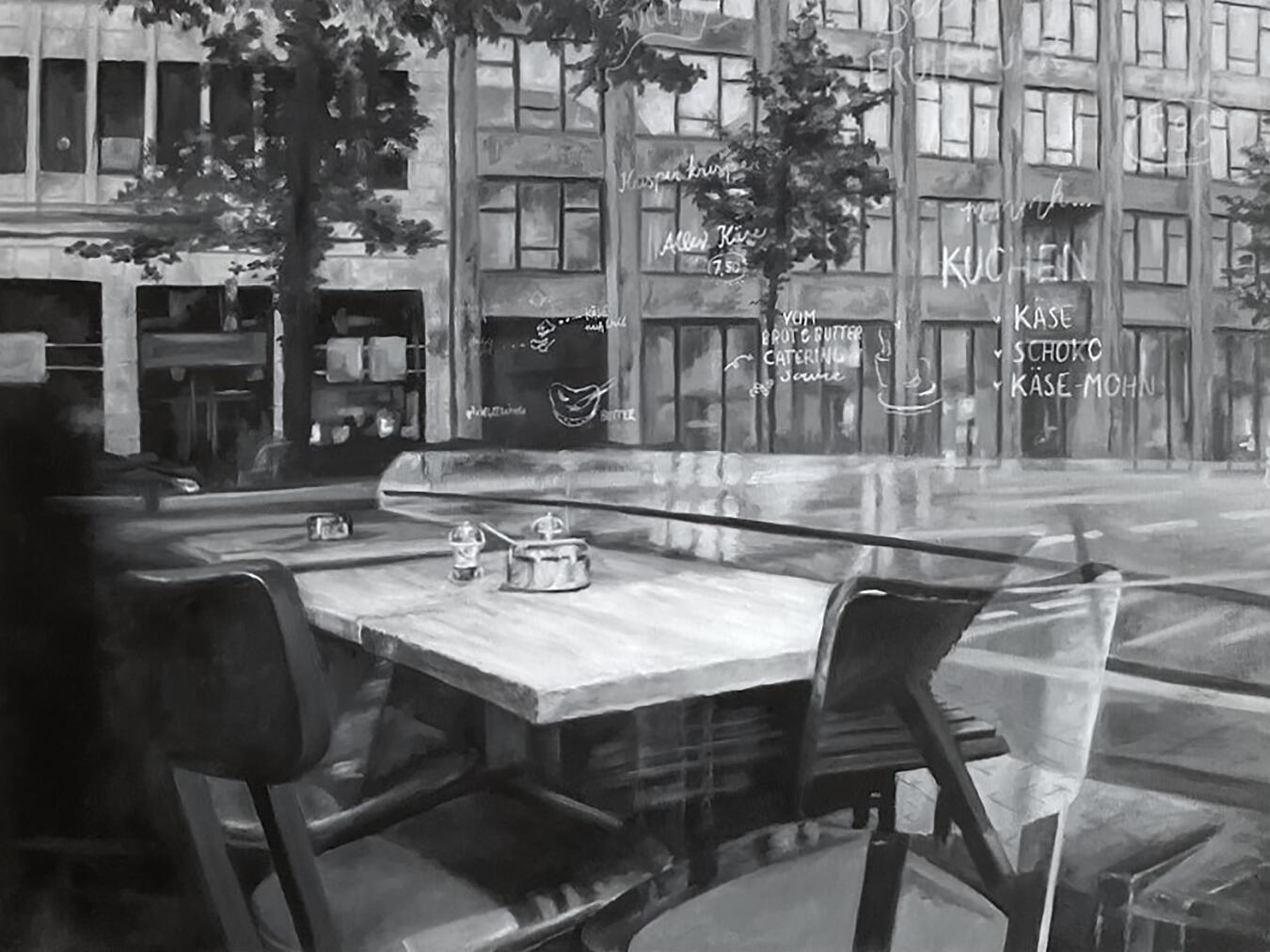 Neue Kunstausstellung in der Stadtsparkasse Kevelaer ab 12. September „Brot & Butter“ gemalt von Judith Sieben aus dem Jahr 2023. Foto: Judith Sieben