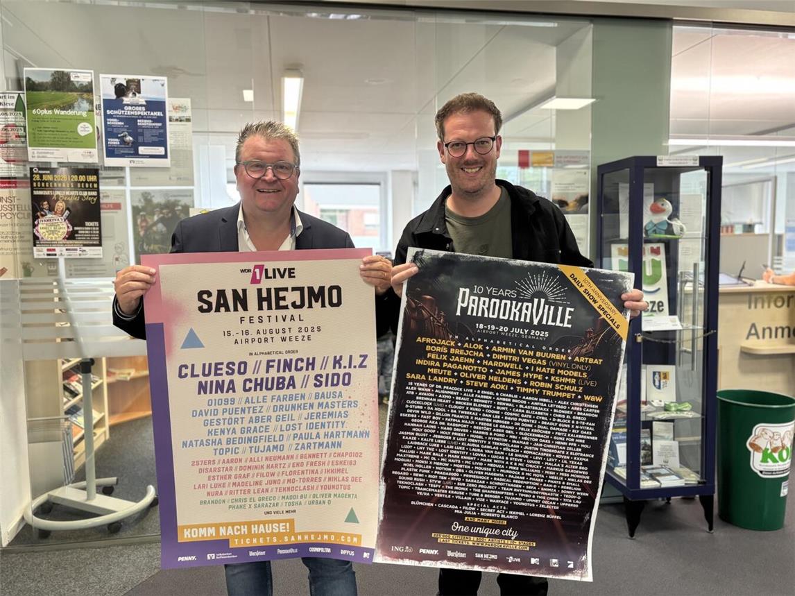 Bürgermeister Georg Koenen und Veranstalter Bernd Dicks freuen sich auf einen großartigen Festivalsommer in Weeze.Foto: Gemeinde Weeze 