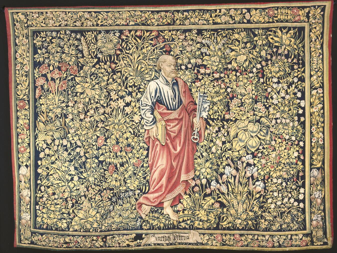 Das Bild zeigt einen Bildteppich mit Apostel Petrus um 1520.Foto: StiftsMuseum Xanten