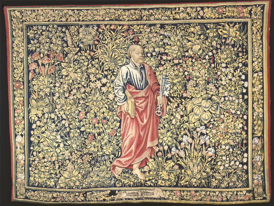 Das Bild zeigt einen Bildteppich mit Apostel Petrus um 1520.Foto: StiftsMuseum Xanten
