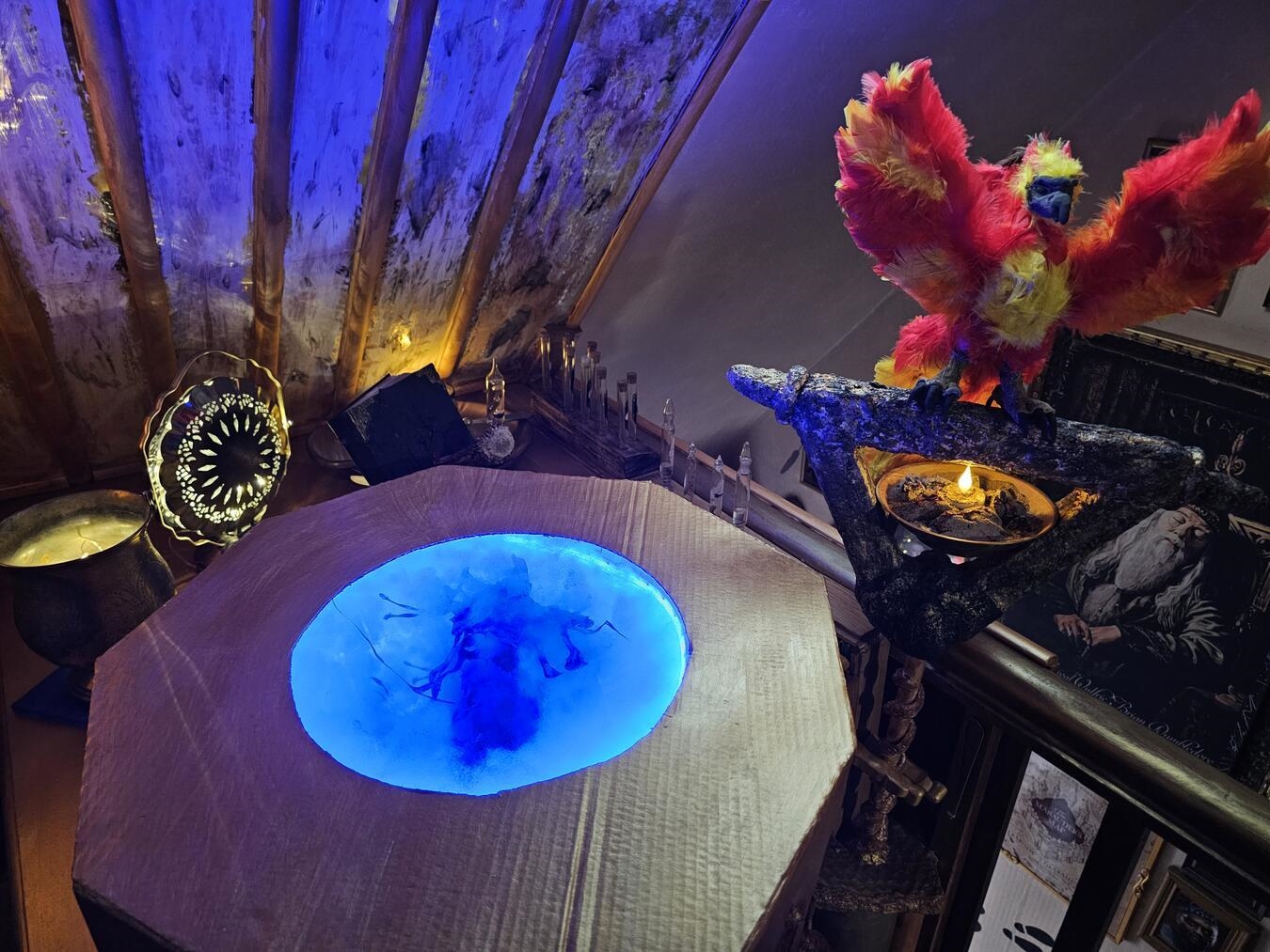 Eine magische Welt mitten in Wemb "Das Denkarium, bewacht von Phönix Fawkes aus Harry Potter"