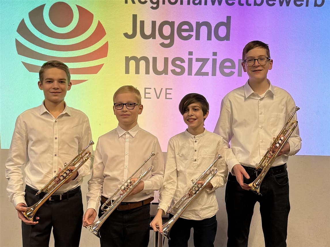 Das erfolgreiche Trompetenquartett mit Henry Janzen, Tim Janzen, Manuel Jeuken und Moritz Bones (v.l.n.r.).Foto: privat