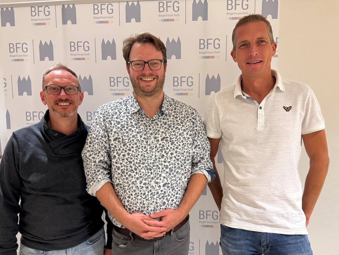 Neue BFG-Fraktion stellt sich vor – Führungsteam gewählt Das Führungsteam (v.l.): Achim Krieger (stellvertretender Fraktionsvorsitzender), Jerome Vermaten (Fraktionsvorsitzender) und Marcel Lück (Fraktionsgeschäftsführer). Foto: privat