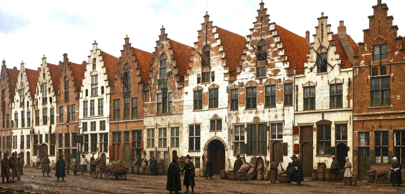 "Historische Straßenszene in Goch vor 400 Jahren, KI-generiertes Bild, Heimatverein"