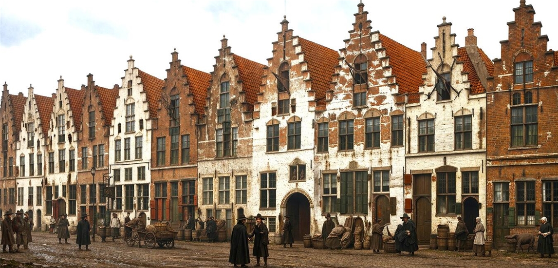 "Historische Straßenszene in Goch vor 400 Jahren, KI-generiertes Bild, Heimatverein"