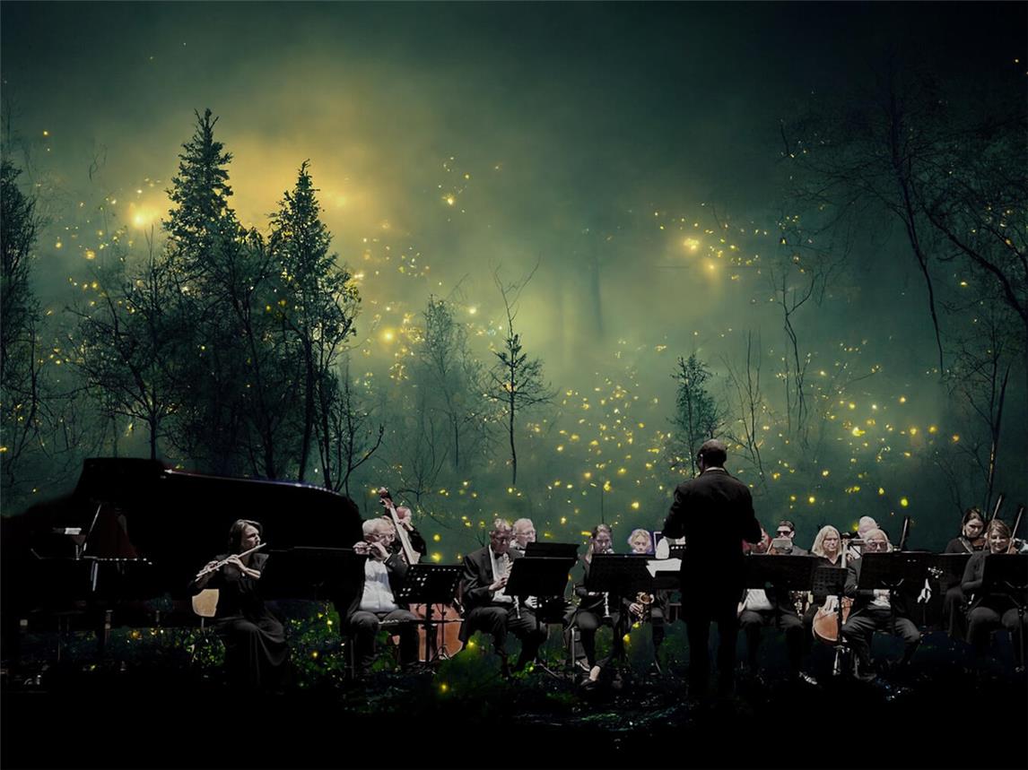 Das Salonorchester Schwarze Rose im nächtlichen Wald. Foto: Salonorchester Schwarze Rose