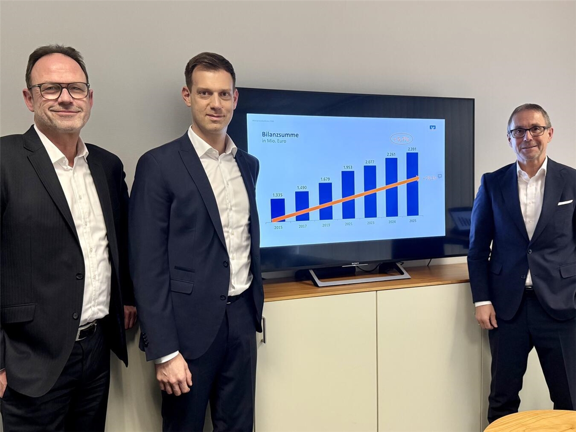 Der aktuelle Vorstand der Volksbank Niederrhein: Dieter Hackstein, Jan Terlinden und Vorstandschef Guido Lohmann (v.l.) NN-Foto: SP