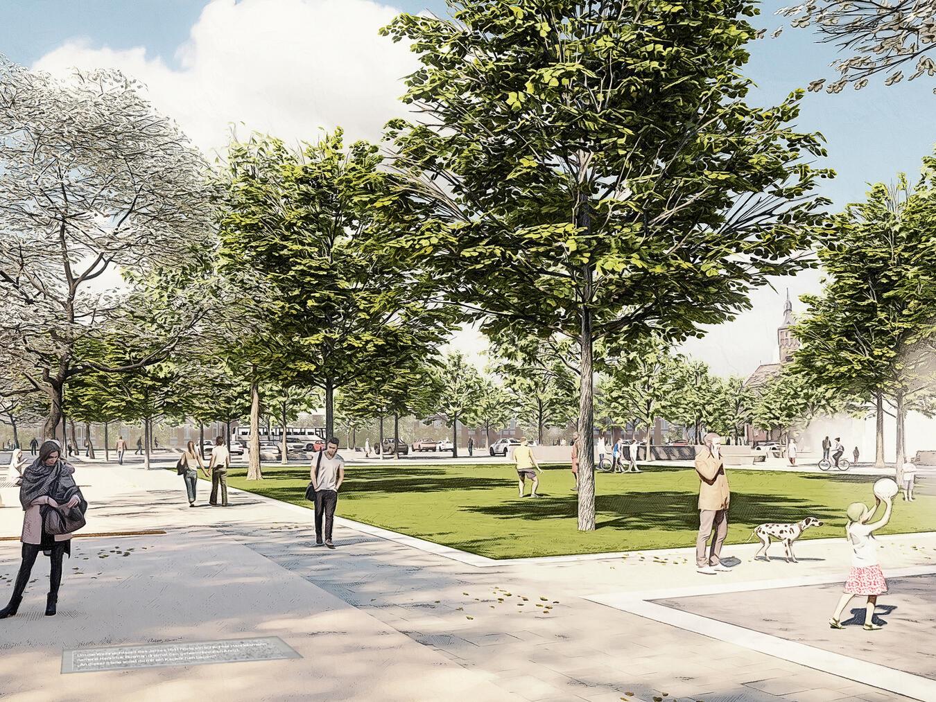 Der Bürgerplatz ist der Austragungsort für das Vogelschießen der Bürger-Schützen Gesellschaft Kevelaer 1881.Foto: Greenbox Landschaftsarchitekten