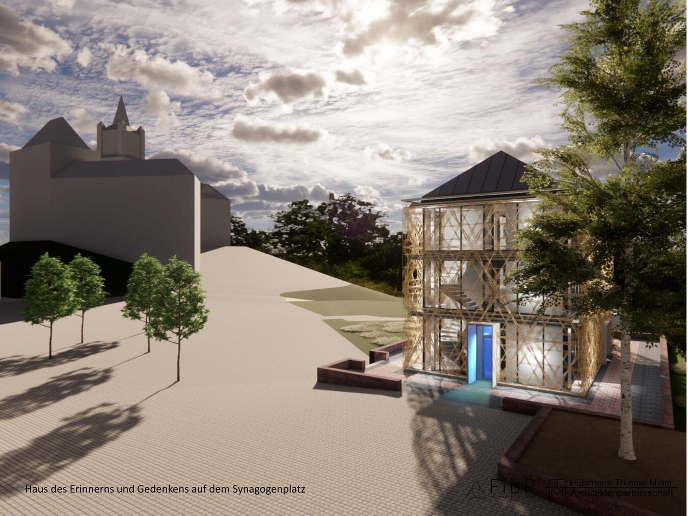 Der Entwurf des Hauses des Erinnerns und Gedenken, das auf dem Klever Synagogenplatz entstehen soll. Grafik: Verein Haus des Erinnerns und Gedenkens
