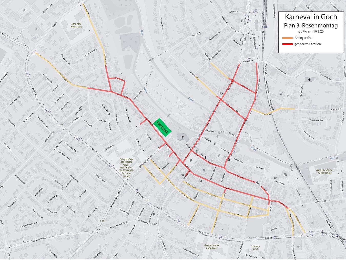 Der Plan Rosenmontag. Karte: Open StreetMap