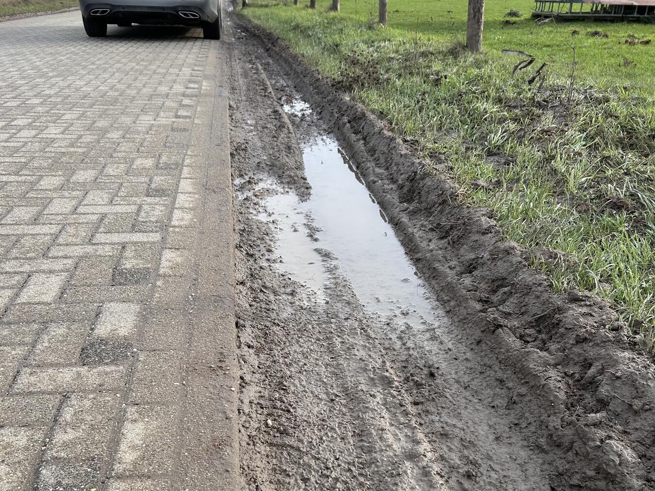 Der Seitenstreifen auf dem Deich leidet unter dem erhöhten Verkehrsaufkommen und unter dem Schwerlastverkehr. Foto: Jürgen Schweers