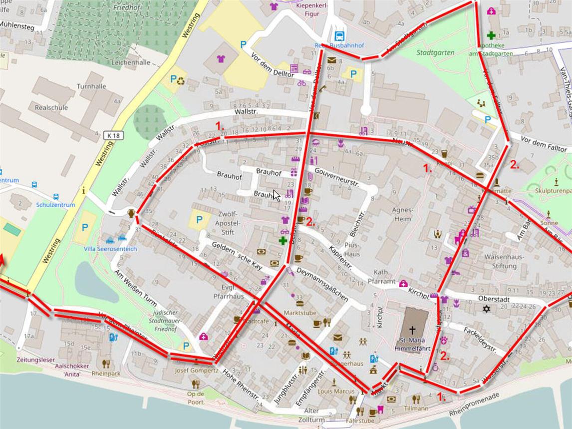 Der Weg des Rosenmontagsumzugs in Rees. Foto: Reeser Karneval-Verein