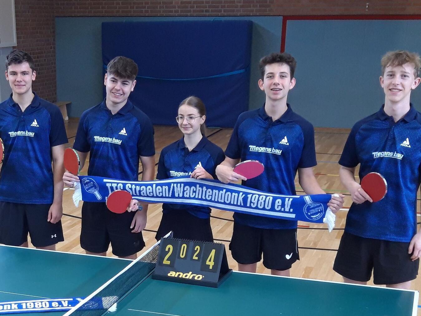 Bestes Jugend-Ergebnis
in der Vereinsgeschichte Die 1. Jugend U 19 des TTC Straelen/Wachtendonk mit Jannik Bouten, Marvin Krakau, Sina Meens, Niklas Neske und Jan Sillekens. Foto: privat
