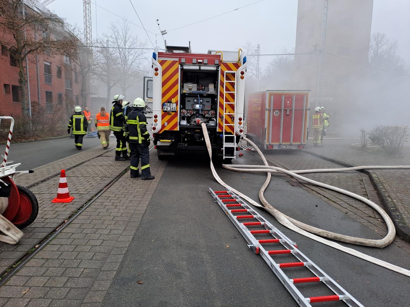 Die Feuerwehr Wissel bei ihrer Übung. Foto: Feuerwehr Wissel