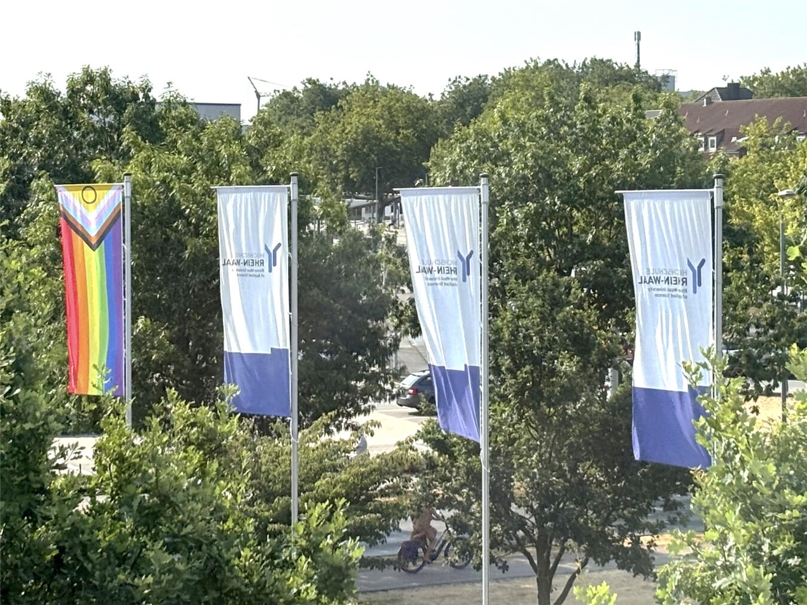 Die Hochschule Rhein-Waal hat die Regenbogenflagge gehisst. Foto: Hochschule Rhein-Waal