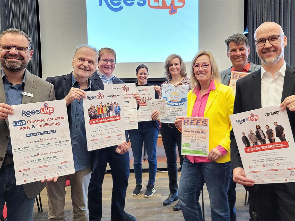 Die Organisatoren, Partner und Sponsoren freuen sich auf die Premiere von „Rees Live“ im Bürgerhaus und am Westring. NN-Foto: MB