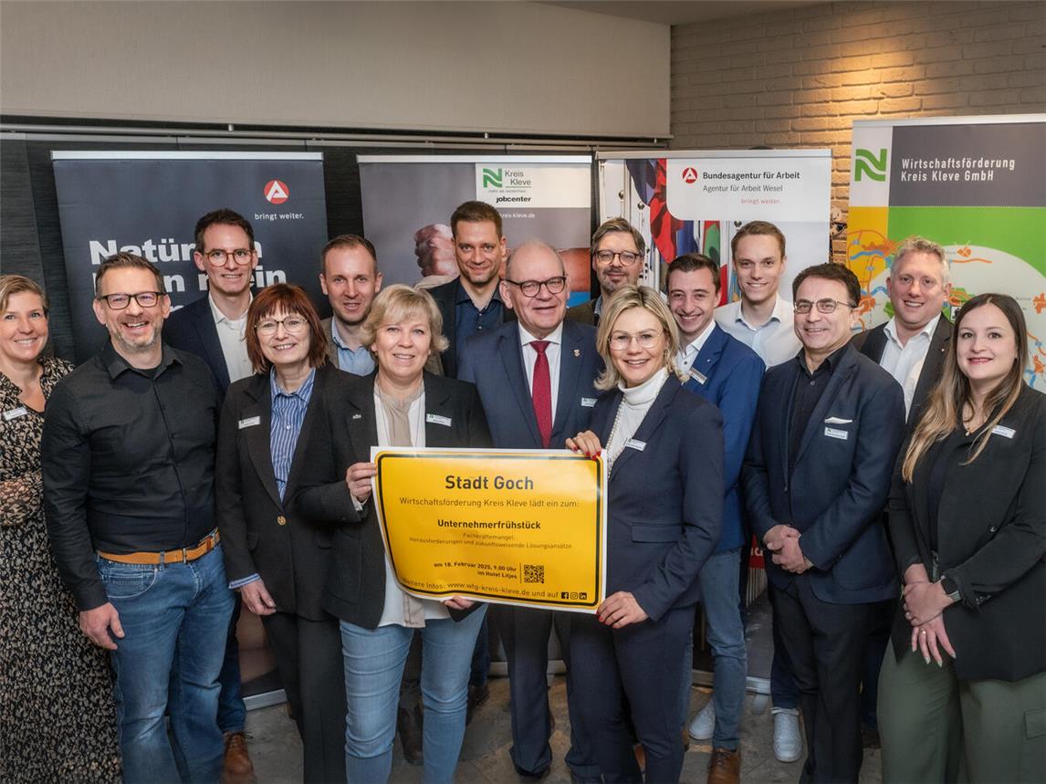 Die Protagonisten des Unternehmerfrühstücks in Goch. Foto: Kreis-Wfg/mvo