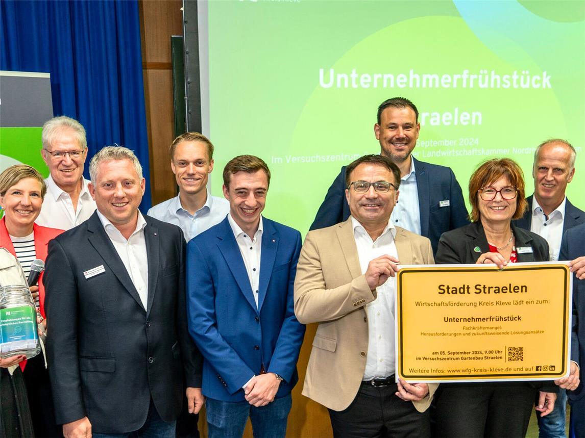 Die Protagonisten des Unternehmerfrühstücks in Straelen. Foto: Wirtschaftsförderung Kreis Kleve