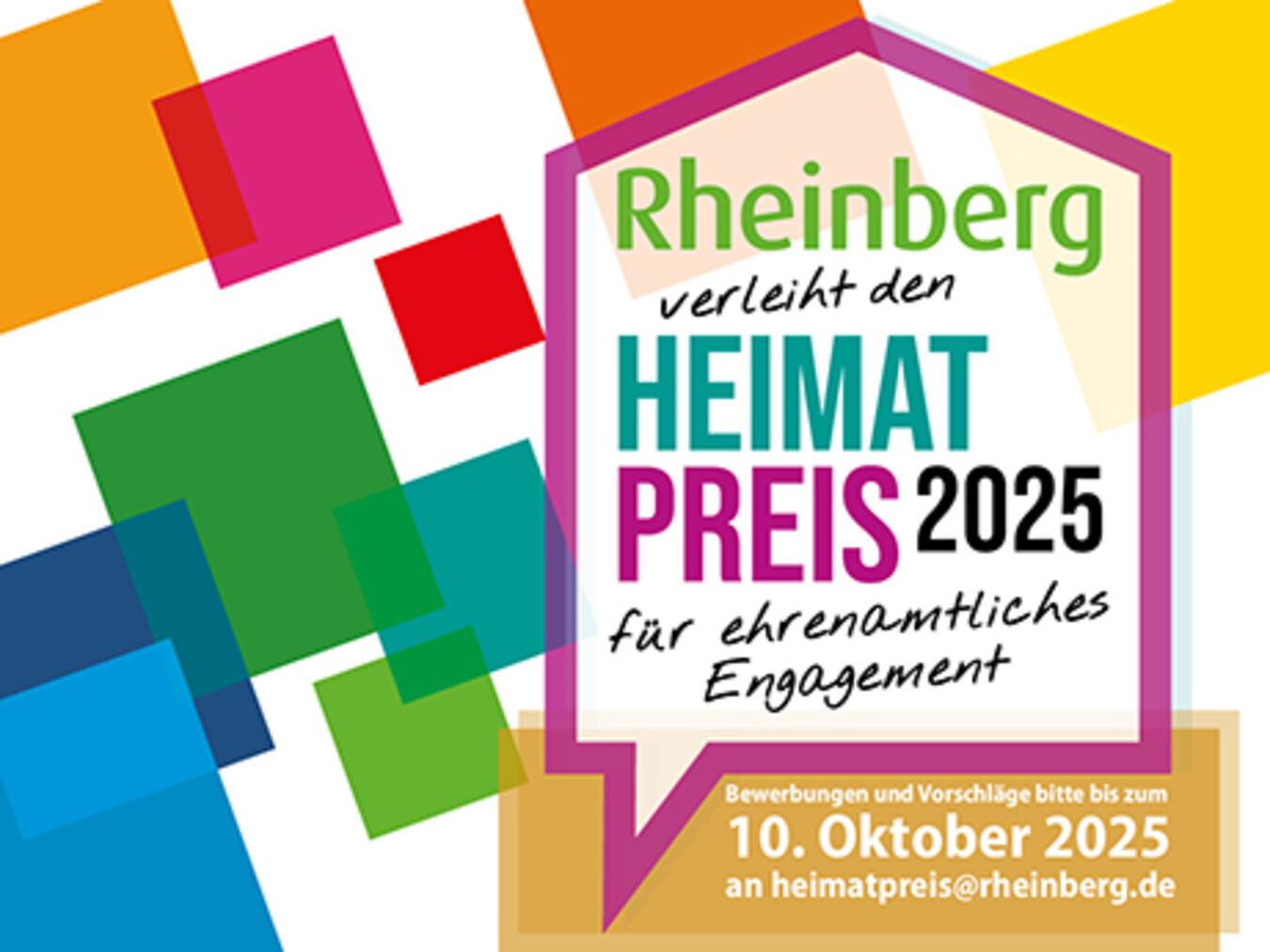Stadt Rheinberg verleiht wieder den „Heimat-Preis“ Die Stadt Rheinberg zeichnet wieder ehrenamtliches Engagement aus. Grafik: Stadt Rheinberg