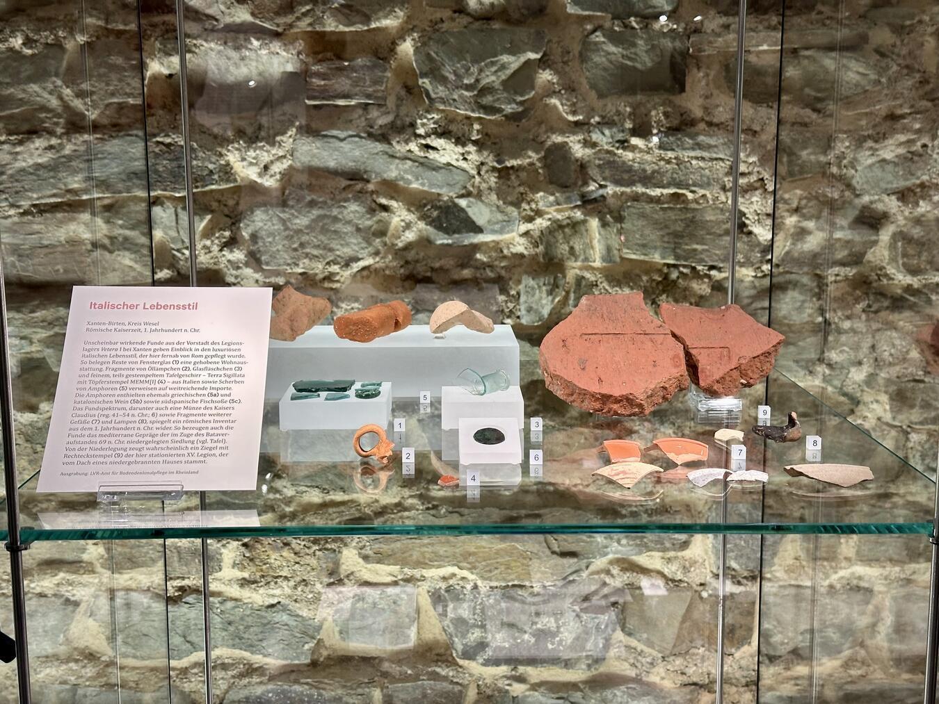 Wanderausstellung zeigt neue Funde aus der Erdgeschichte Diese Funde belegen den luxuriösen italischen Lebensstil zur Römerzeit auf dem Fürstenberg in Xanten.