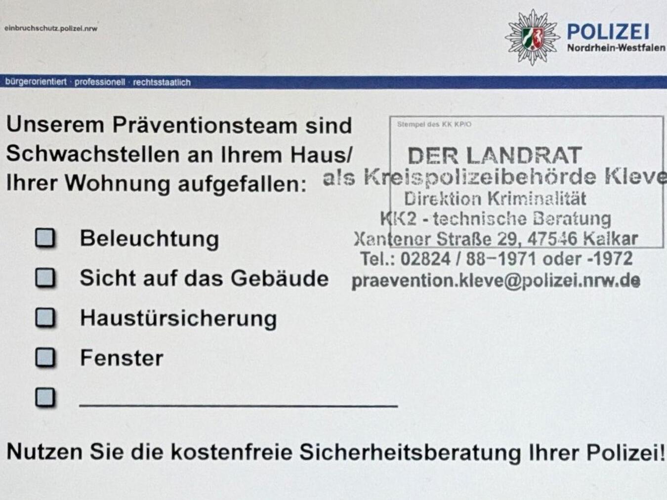 Diese Infokarten werden die Polizeibeamten verteilen.Foto: Polizei