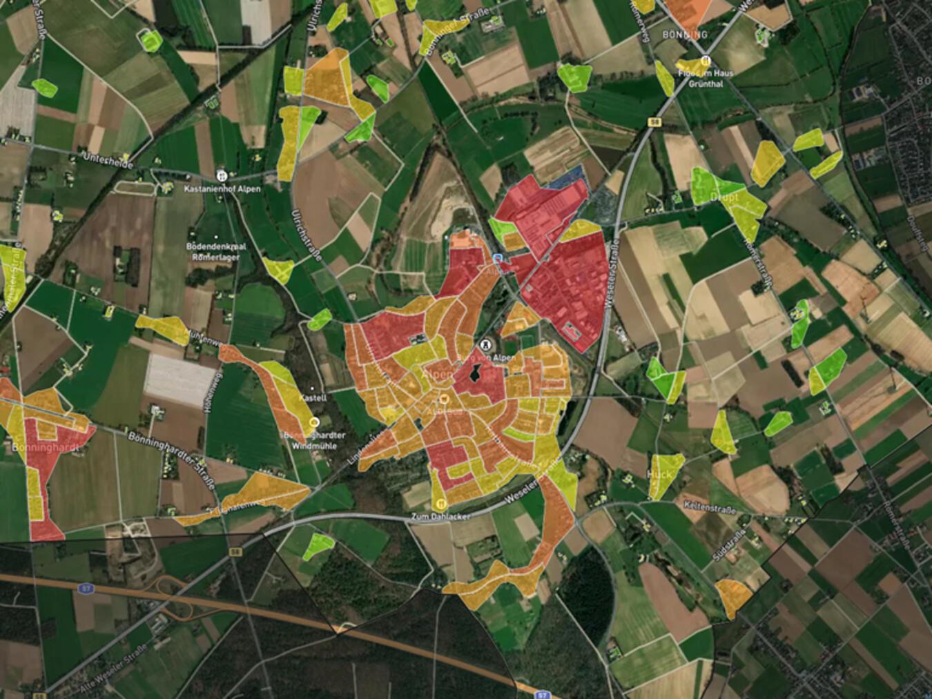 Diese Karte zeigt die Wärmeverhältnisse in der Region. Foto: Gemeinde Alpen