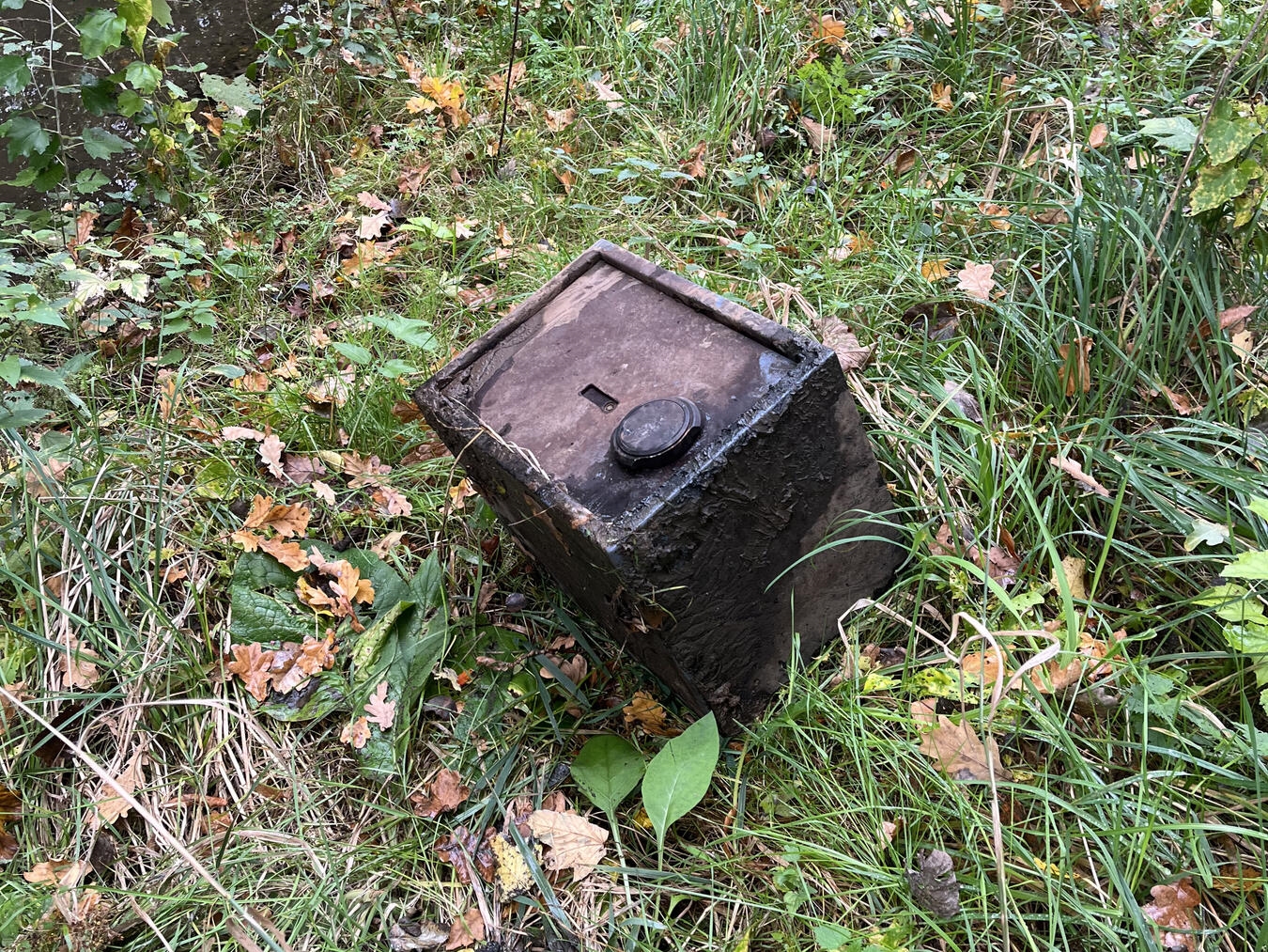 Dieser Tresor wurde in Höhe der Fußgängerbrücke an der „Ley“ gefunden. Foto: Polizei