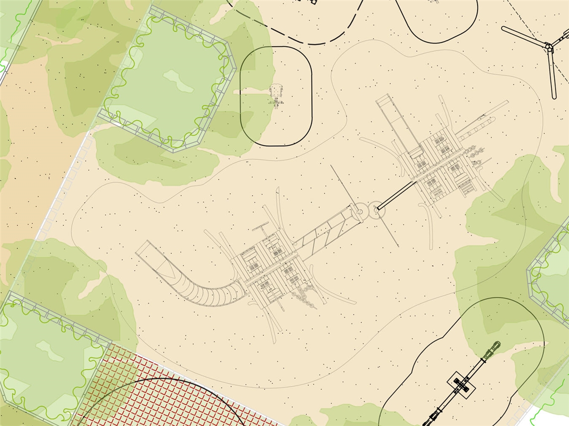 Ein Auszug der Planungen zur Umgestaltung – mittig die große Spielhaus-Kletter-Anlage als besonderes Highlight. Bildquelle: Stadt Kleve