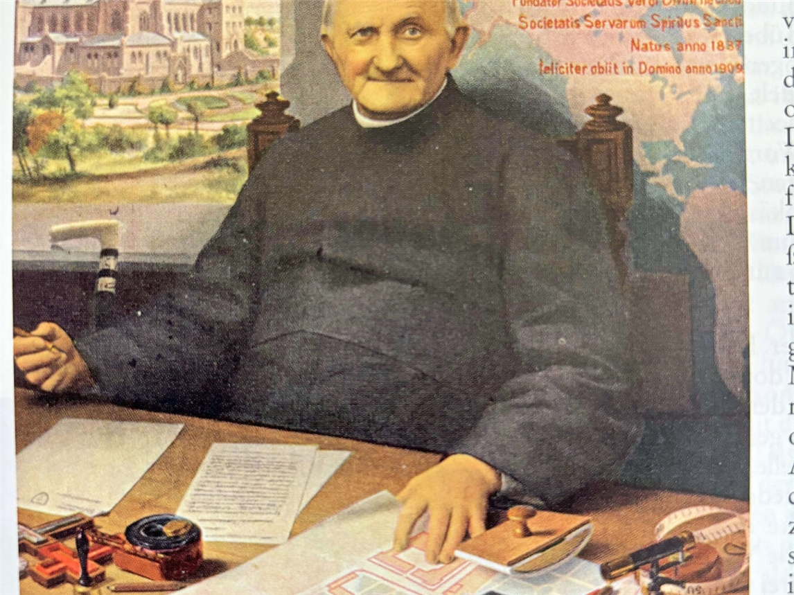 Ein Ölgemälde von Bruder Lukas Kolzem SVD im Missionshaus St. Michael in Steyl zeigt Arnold Janssen dort an seinem Schreibtisch. Foto: Stadtarchiv Goch