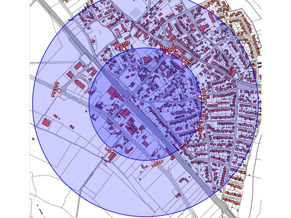 Eine Übersicht über die Sperrzone in Haldern. Grafik: Stadt Rees