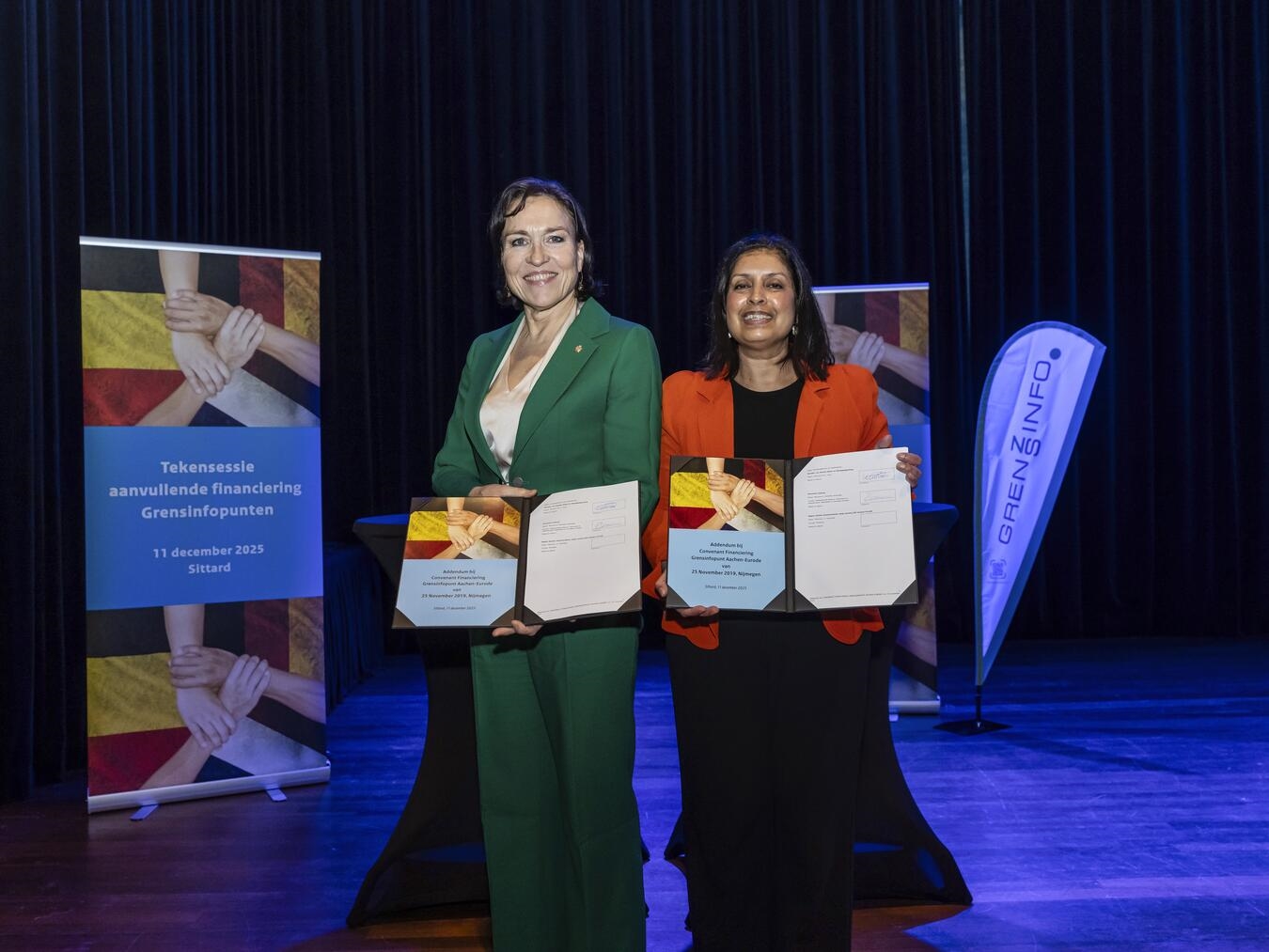 Elianne Demollin-Schneiders, Regionalministerin der Provinz Limburg und Mariëlle Paul, niederländische Ministerin für Soziales und Beschäftigung (v.l.). Foto: Provincie Gelderland – Aron Nijs