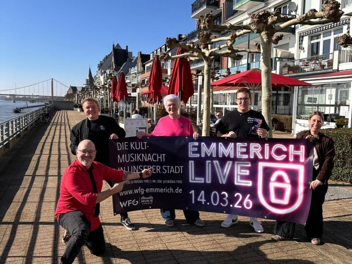 Freuen sich auf „Emmerich live“ am 14. März: (v. l.) Thilo Kaal, Marcel Janßen, Corine Crefeld, Jan Rabeling und Sara Kreipe. Foto: WfG Emmerich