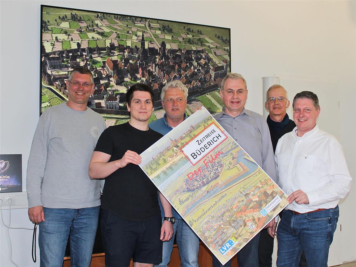 Gaben Einblicke in den Film und seine Prduktion: (v.l.) Rainer Gellings, Justin Weller, Frank Dießenbacher, Marcus Abram, Claus Dießenbacher und Michael Nabbefeld. NN-Foto: Thomas Langer