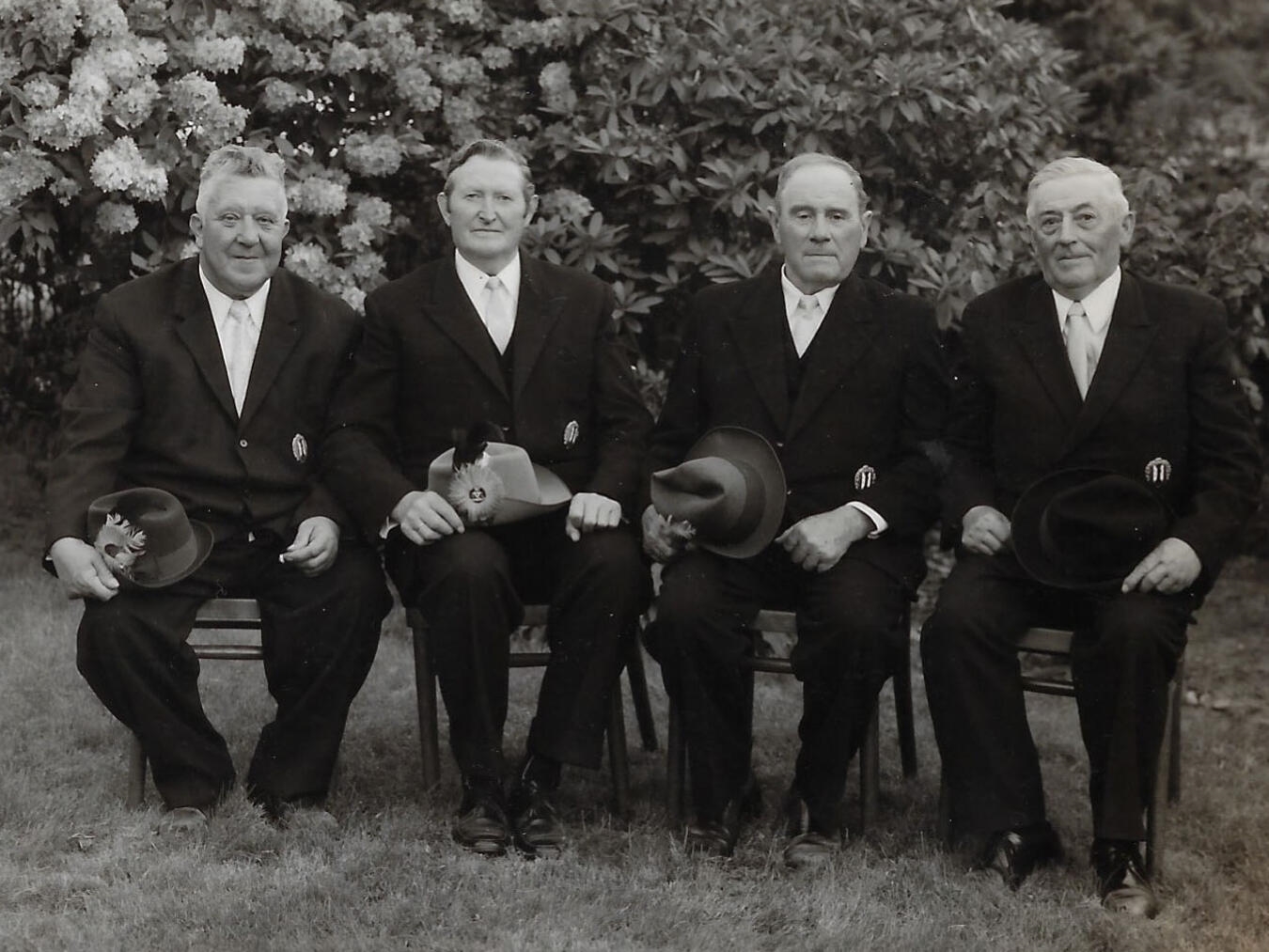 Die Familientradition wird fortgeführt Gründungsmitglieder mit Peter Clahsen, König von 1926: Ludwig Luyven, Peter Clahsen, Peter Jahnsen, Johann van Leuven (v.l.n.r.). Foto: privat