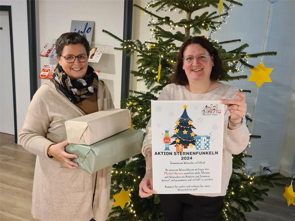 Gudrun Blumenkemper und Jessica Sieben vom Caritas-Centrum Kevelaer-Weeze freuen sich auf ein erfolgreiches Sternenfunkeln. Foto: Caritasverband Geldern-Kevelaer