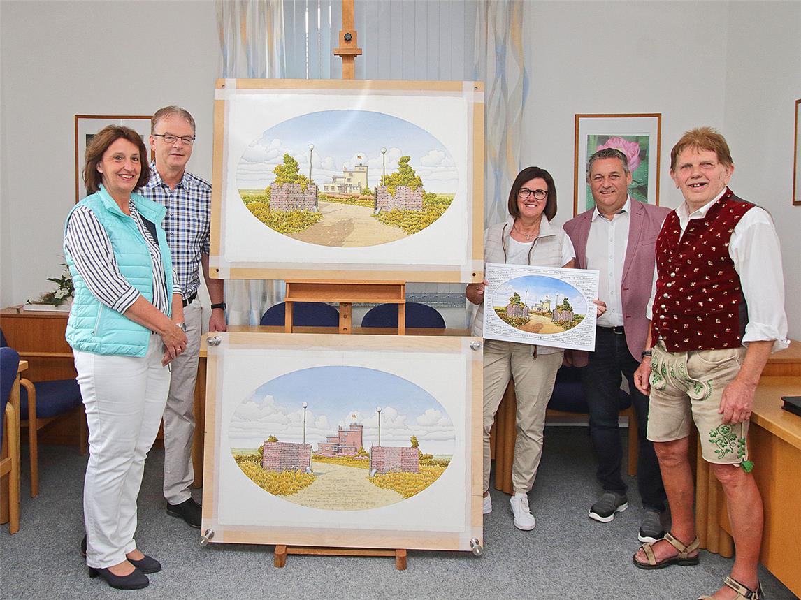 Hubert Scheeren, Ehrenpräsident des JGSV, hat erneut ein Pfingstplakat zum Schützenfest gestaltetet. Dieses Mal wählte er als Motiv die Alpener Jugendburg ab dem Jahr 1940. NN-Foto: Theo Leie
